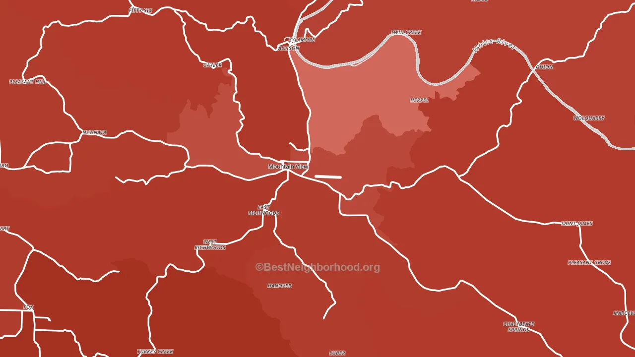 Mountain View, AR block-group political-lean map
