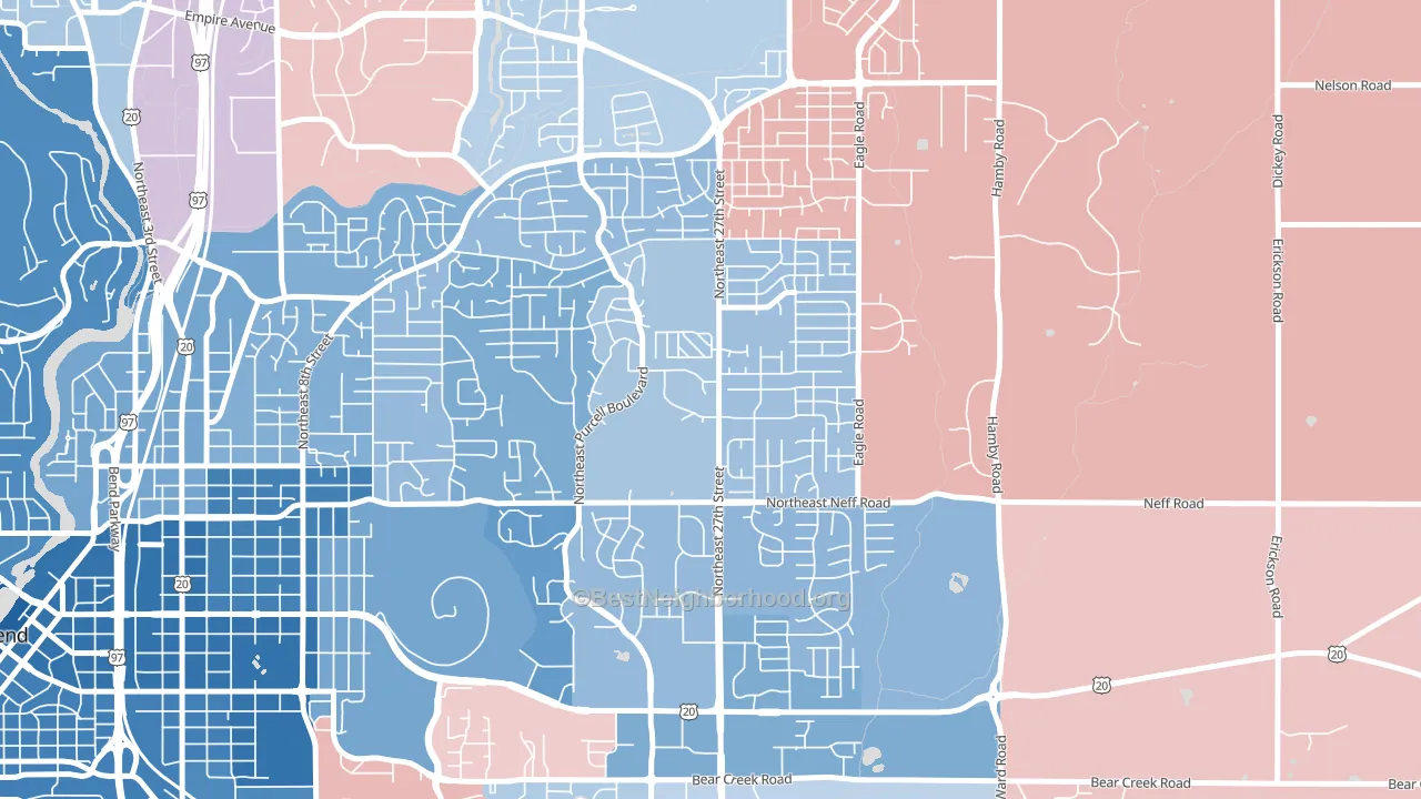 Mountain View, Bend, OR block-group political-lean map