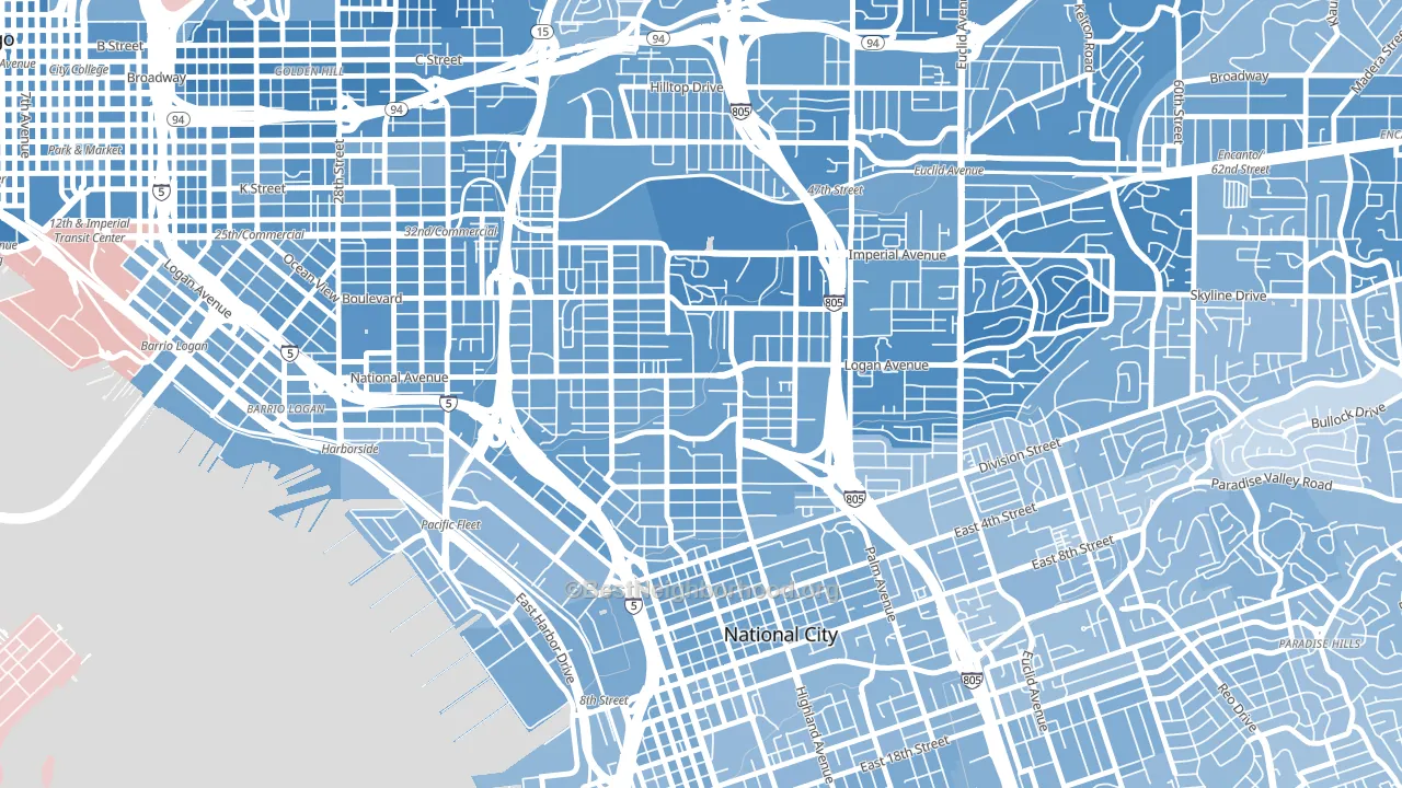 Mountain View San Diego, San Diego, CA block-group political-lean map