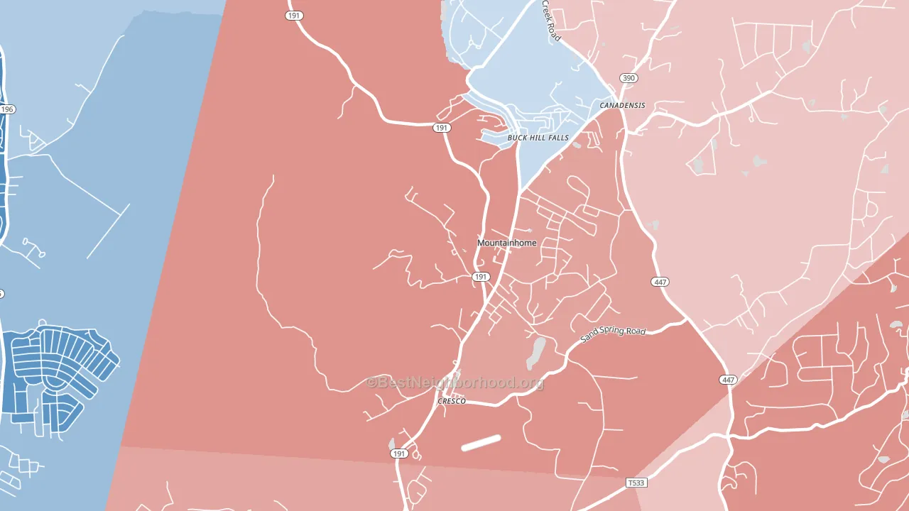 Mountainhome, PA block-group political-lean map