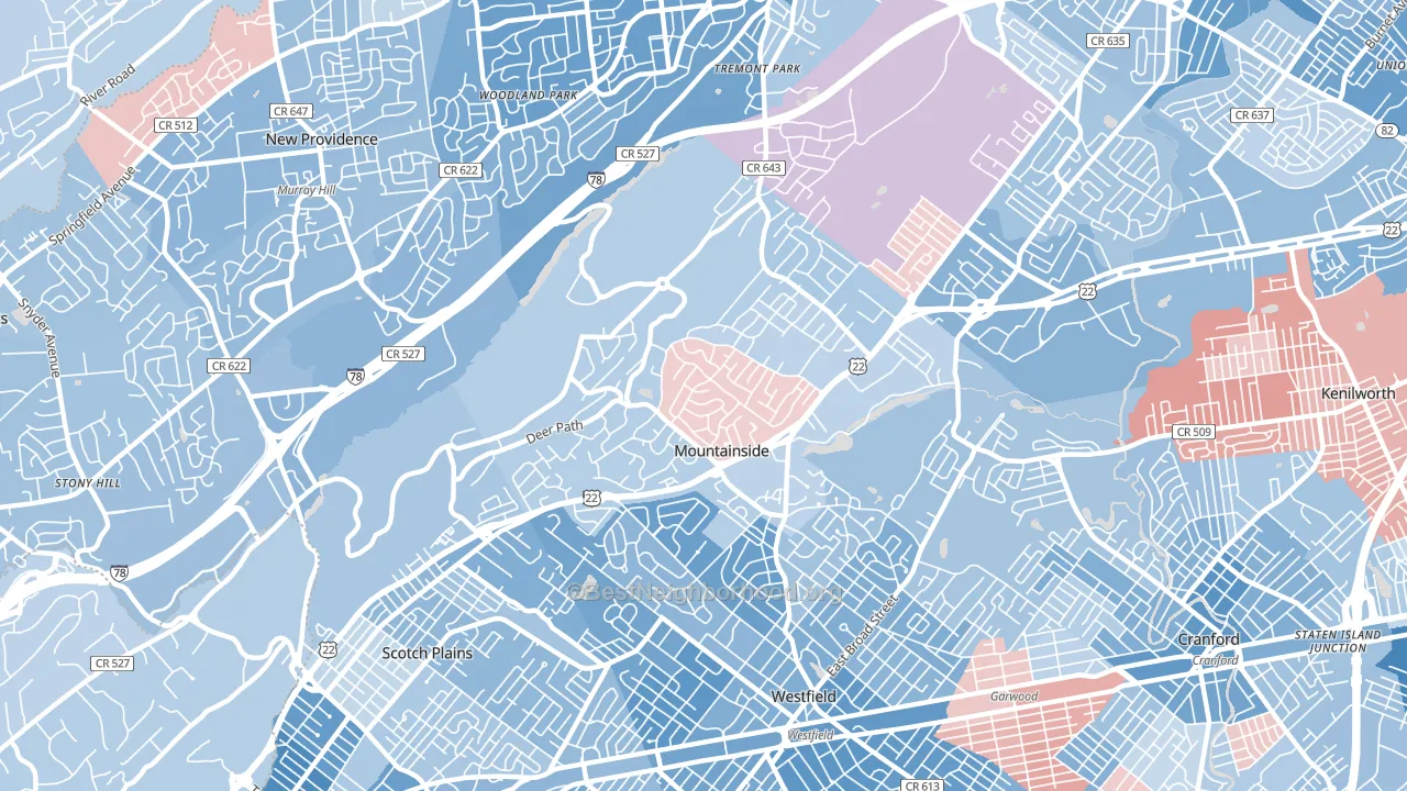Mountainside, NJ block-group political-lean map
