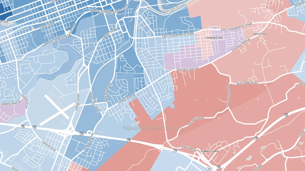 Mountainville, Allentown, PA block-group political-lean map