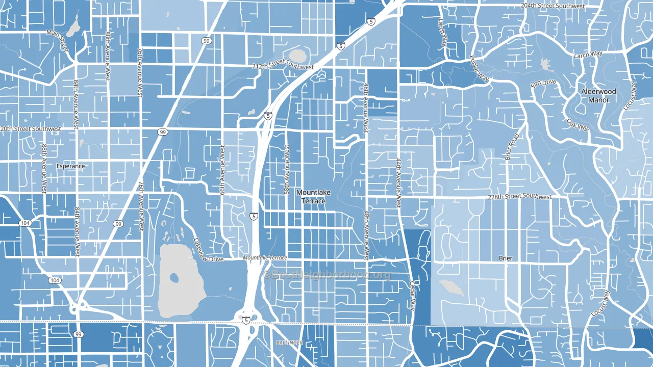 Mountlake Terrace, WA block-group political-lean map