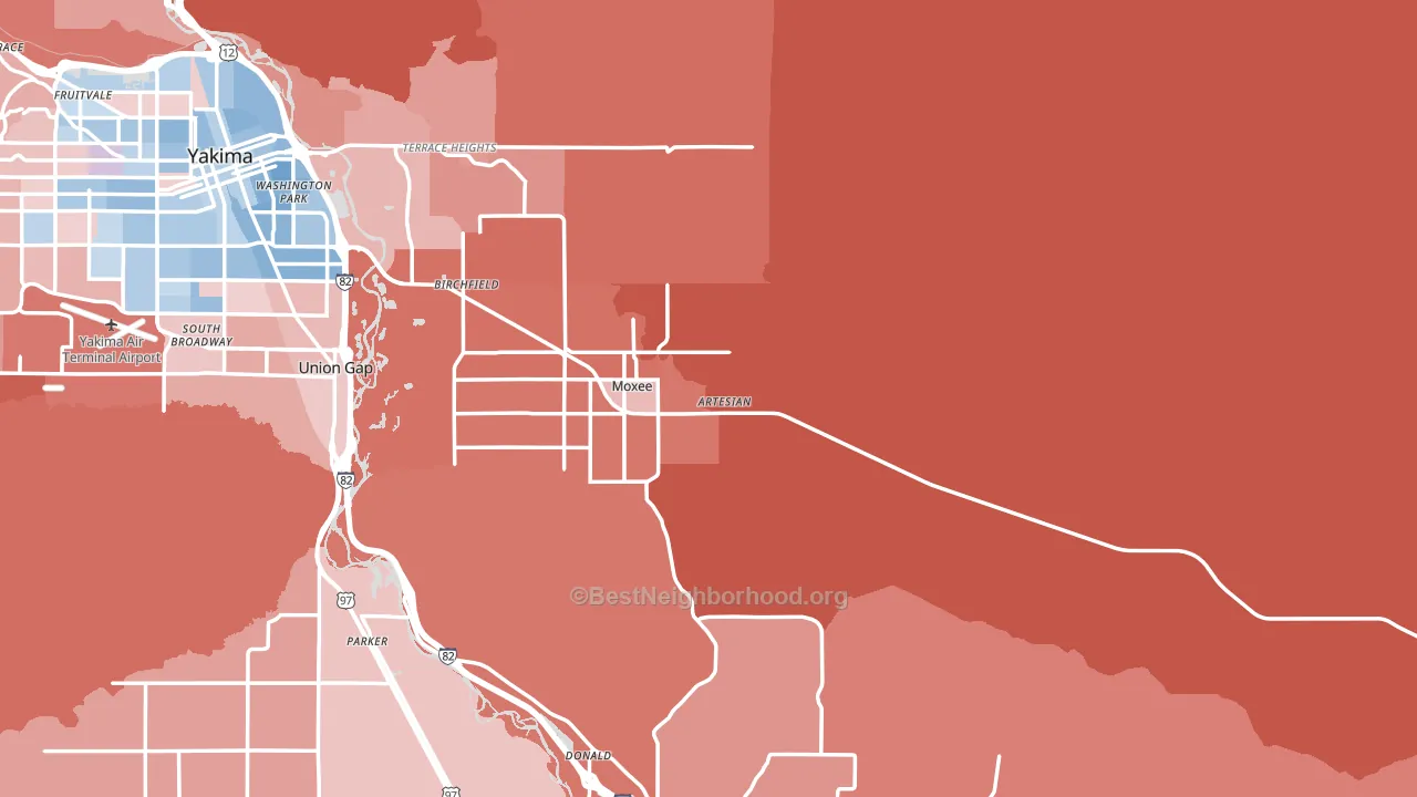 Moxee, WA block-group political-lean map