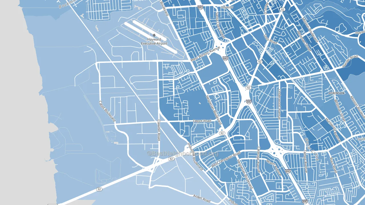Mt Eden, Hayward, CA block-group political-lean map