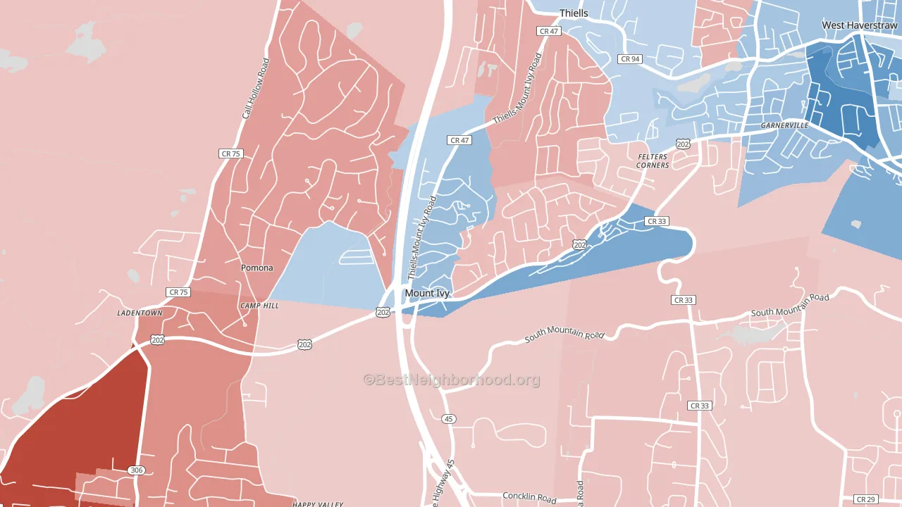 Mt Ivy, Pomona, NY block-group political-lean map