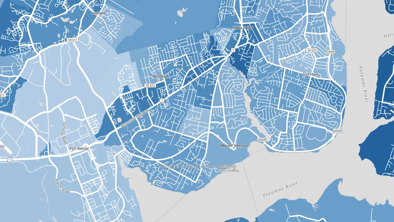 Mt Vernon, Mount Vernon, VA block-group political-lean map