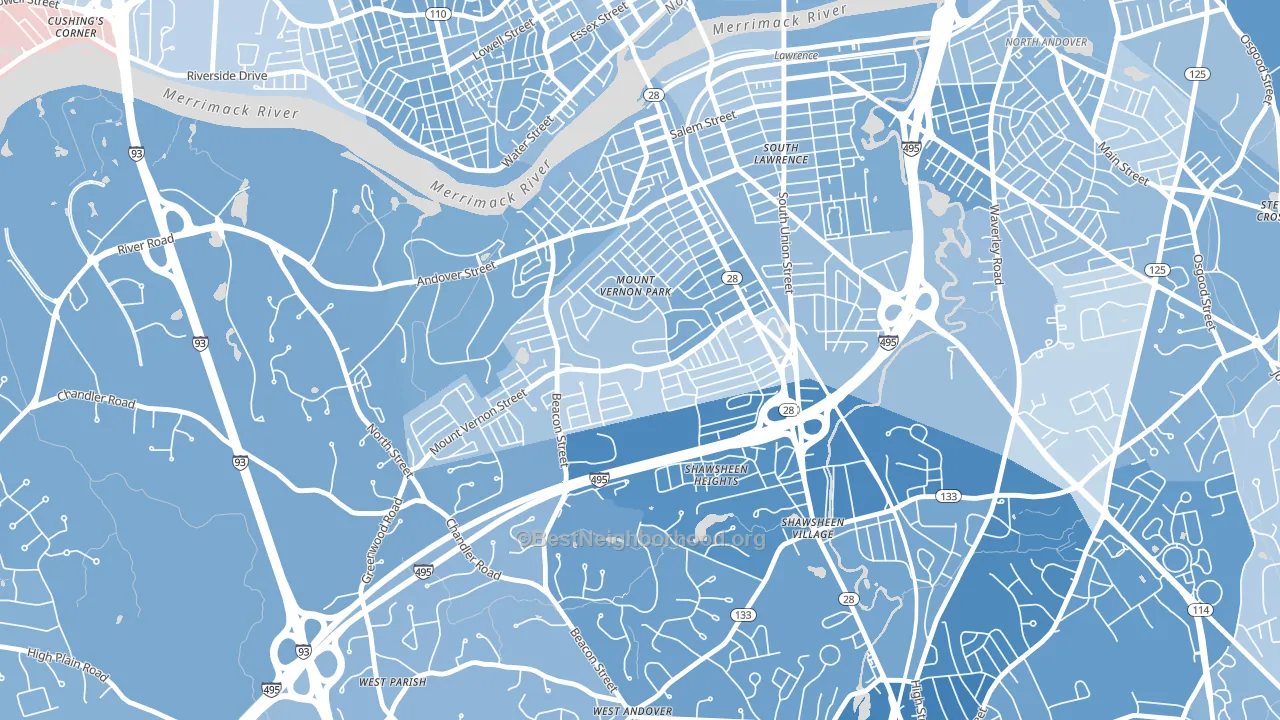 Mt Vernon Park, Lawrence, MA block-group political-lean map