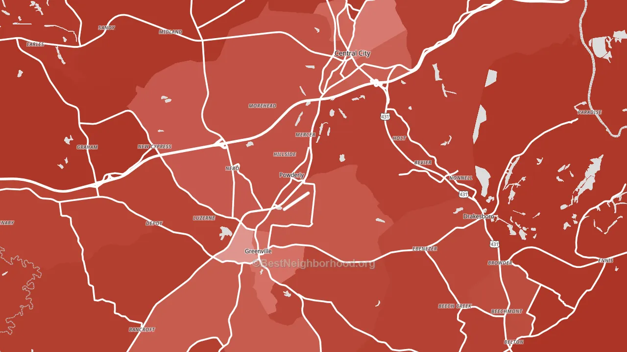 Muhlenberg County, KY block-group political-lean map
