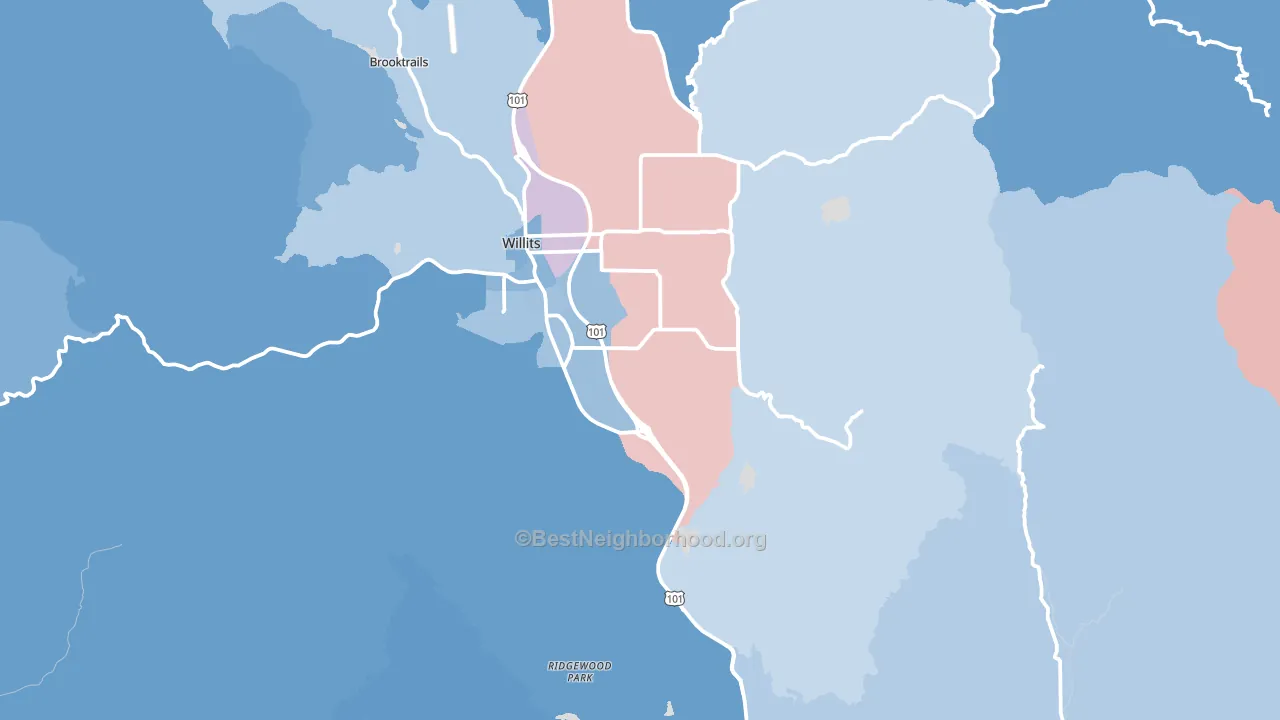 Muir, CA block-group political-lean map