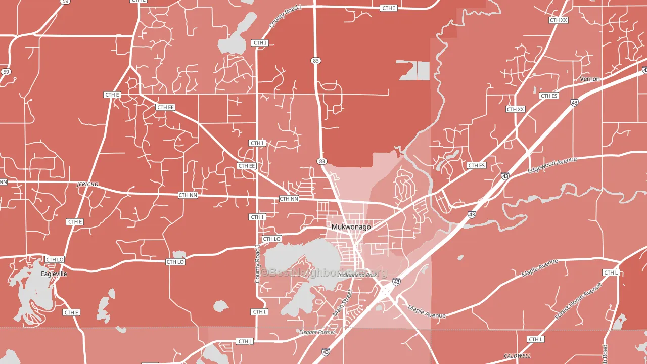 Mukwonago, WI block-group political-lean map