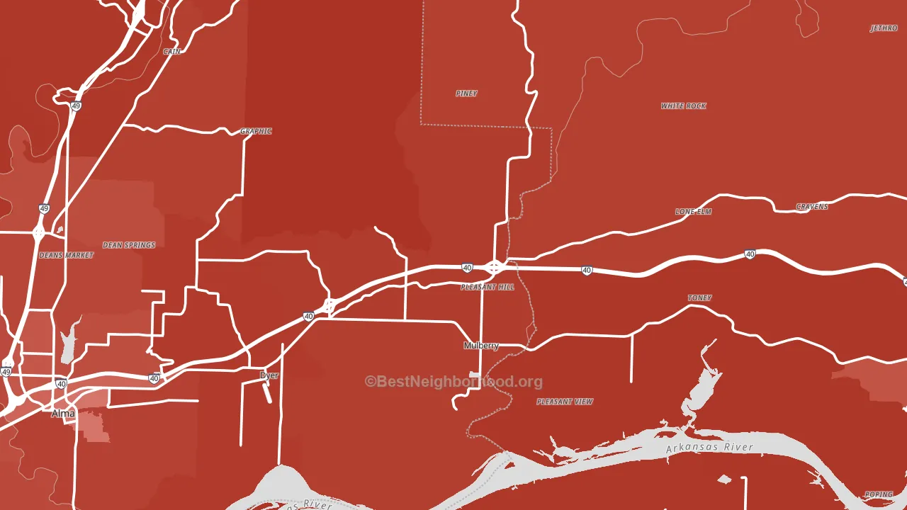 Mulberry, AR block-group political-lean map