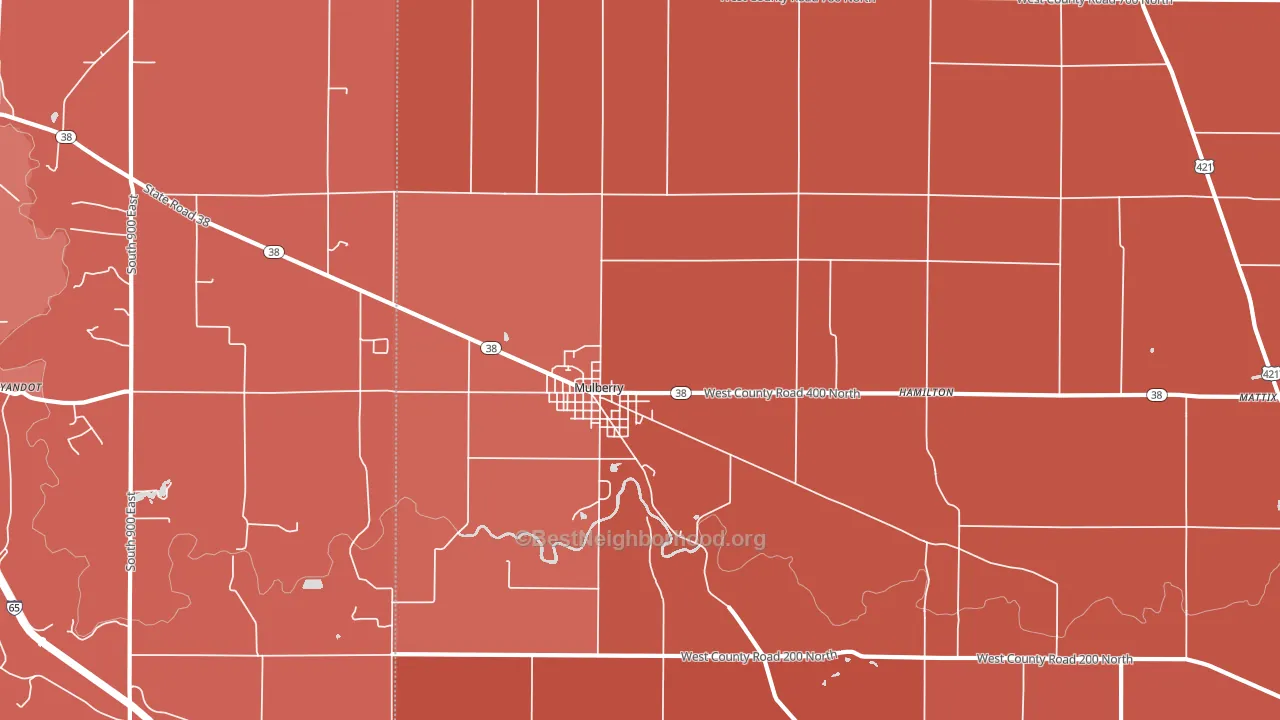 Mulberry, IN block-group political-lean map