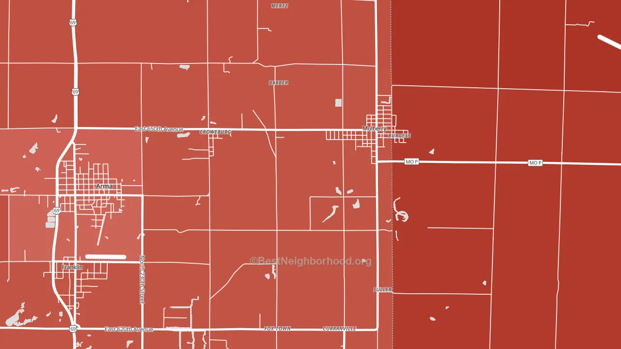 Mulberry, KS block-group political-lean map