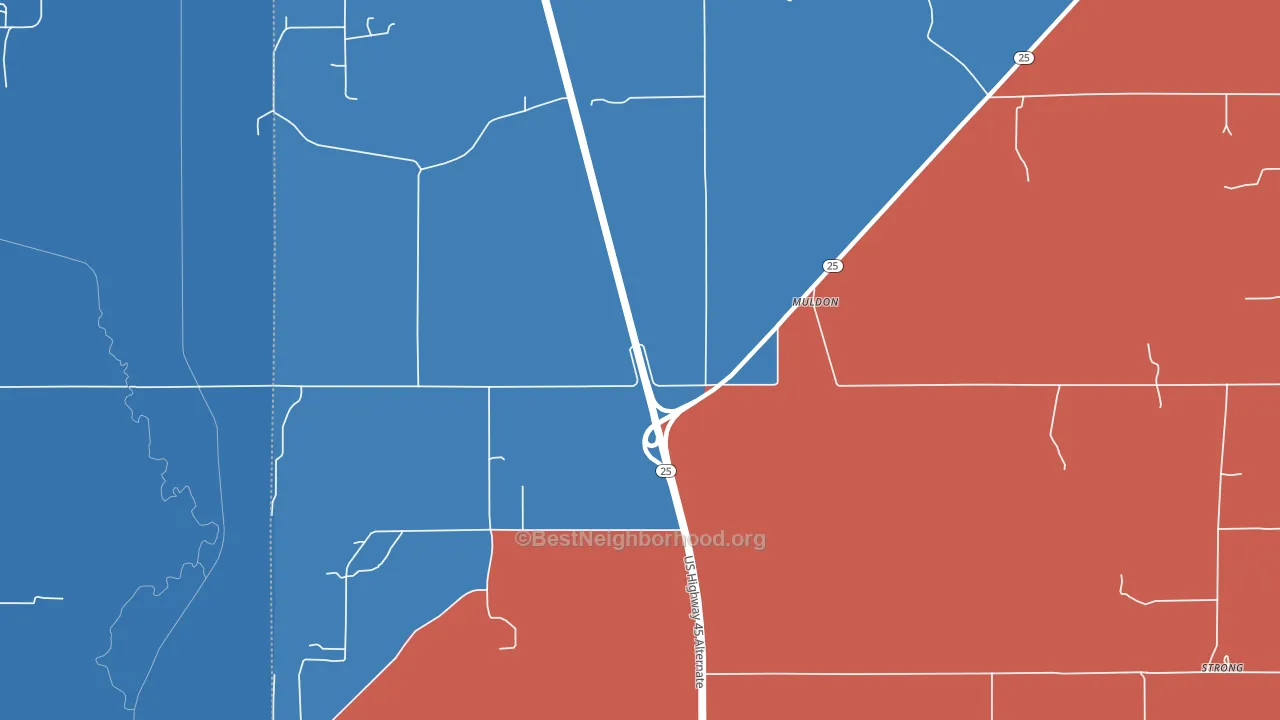 Muldon, MS block-group political-lean map