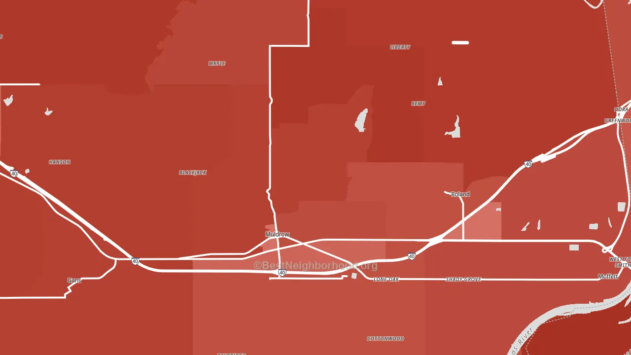 Muldrow, OK block-group political-lean map