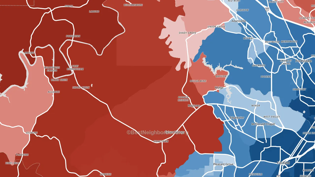 Mulga, AL block-group political-lean map