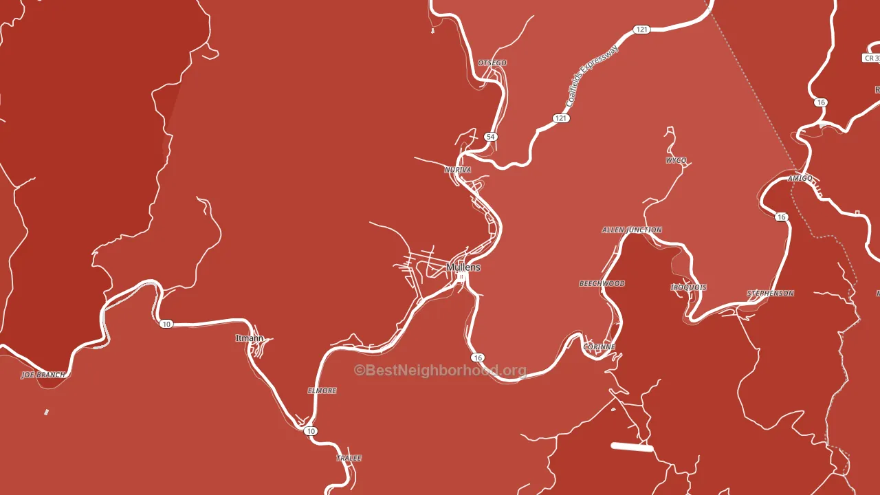 Mullens, WV block-group political-lean map