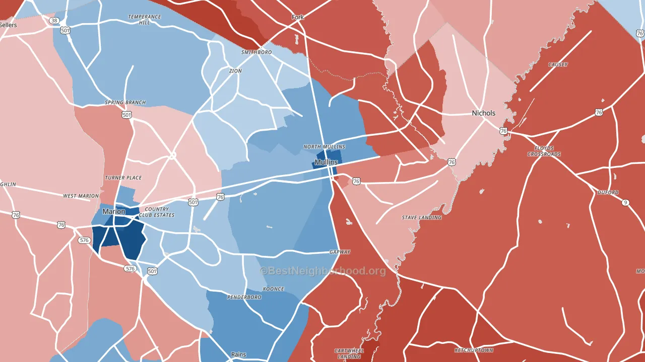 Mullins, SC block-group political-lean map