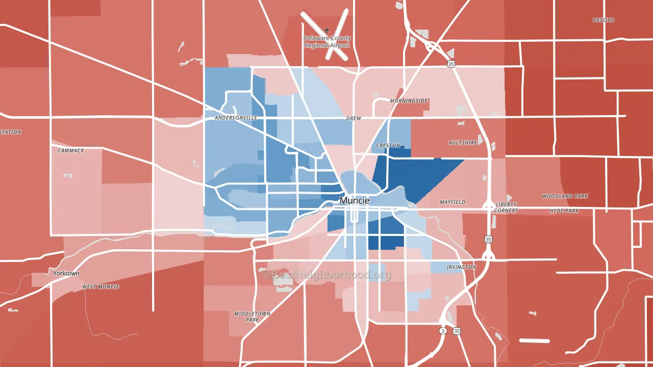 Muncie, IN block-group political-lean map