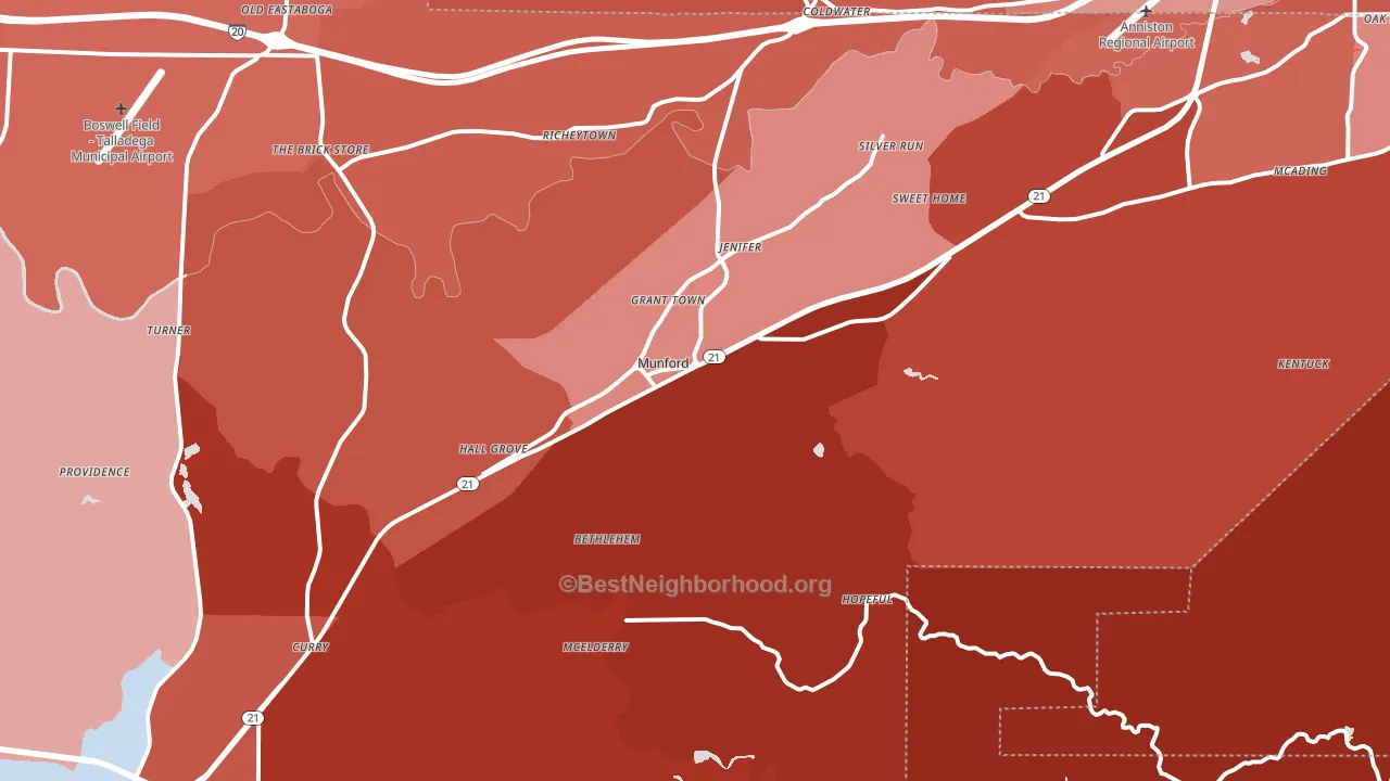 Munford, AL block-group political-lean map