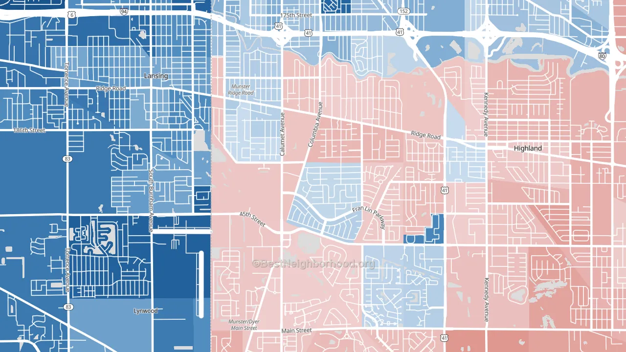 Munster, IN block-group political-lean map