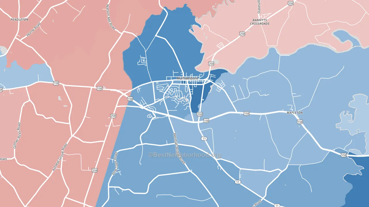 Murfreesboro, NC block-group political-lean map