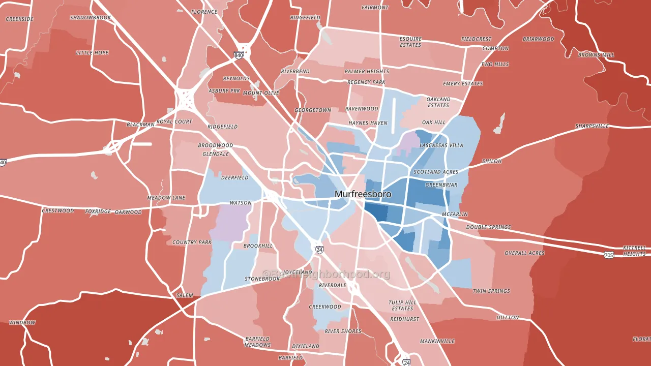 Murfreesboro, TN block-group political-lean map