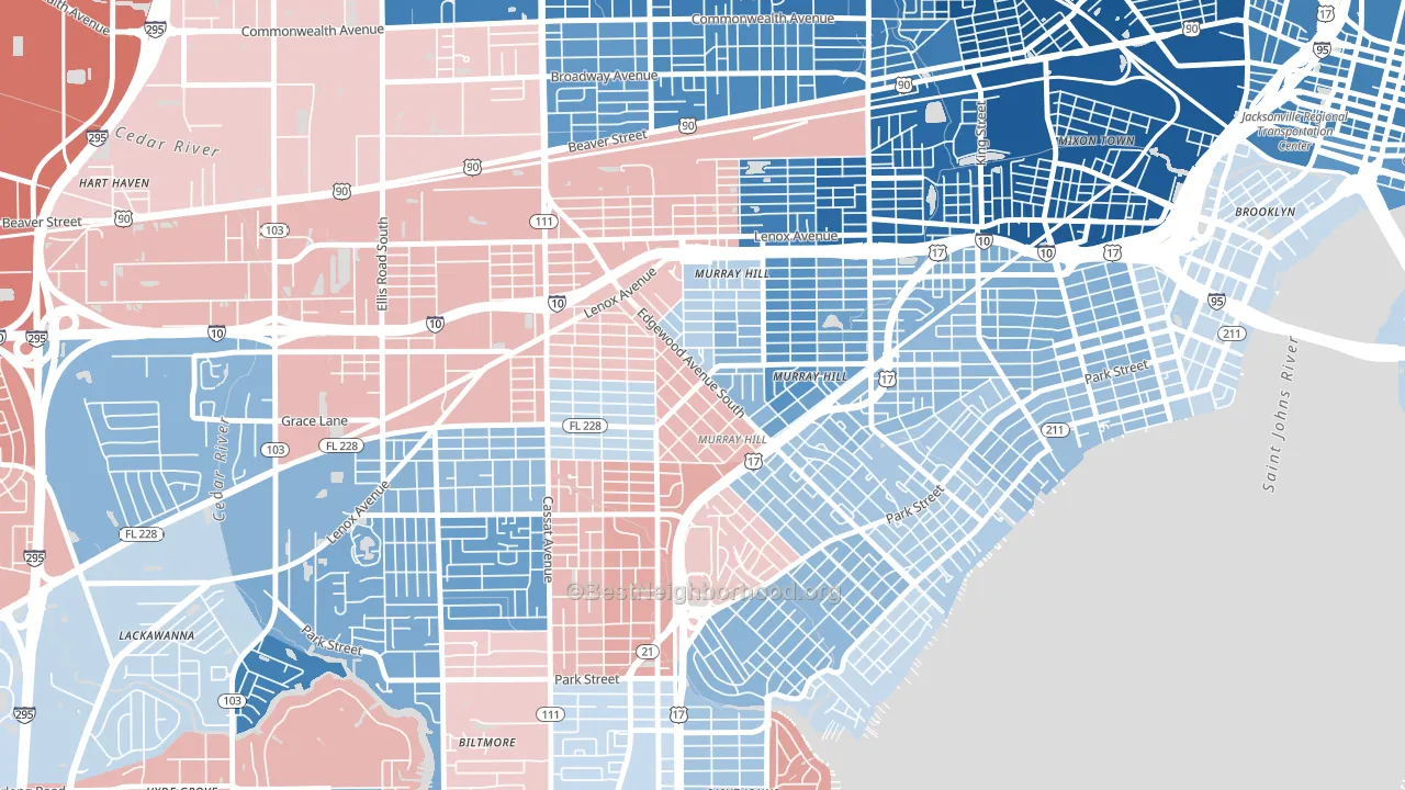 Murray Hill, Jacksonville, FL block-group political-lean map