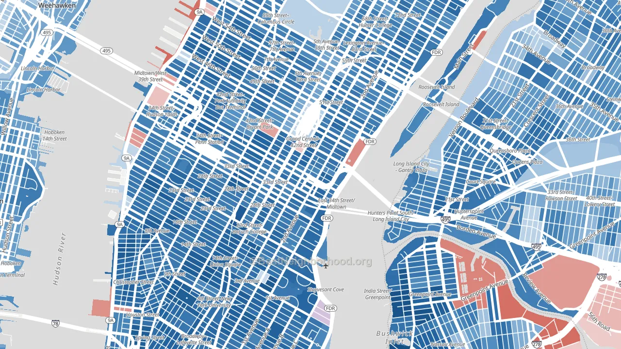 Murray Hill, Manhattan, NY block-group political-lean map