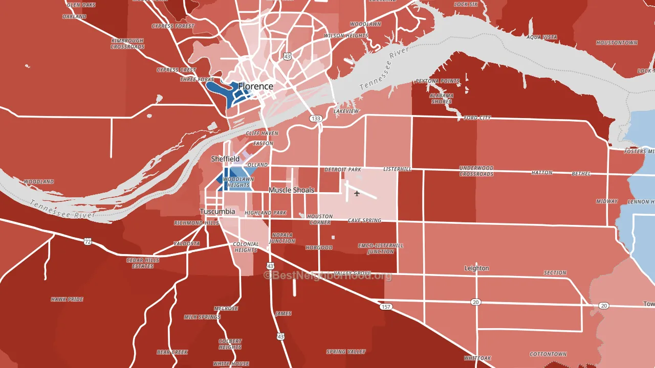 Muscle Shoals, AL block-group political-lean map