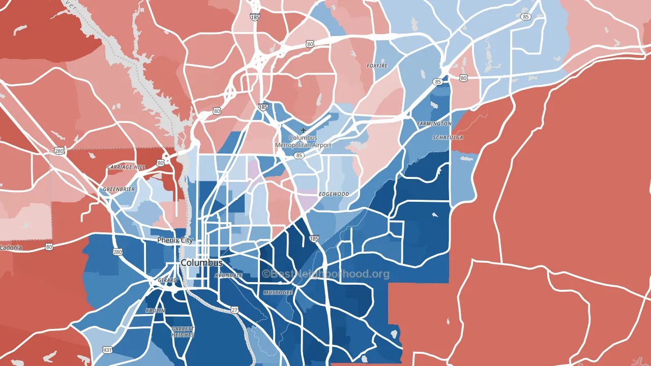 Muscogee County, GA block-group political-lean map