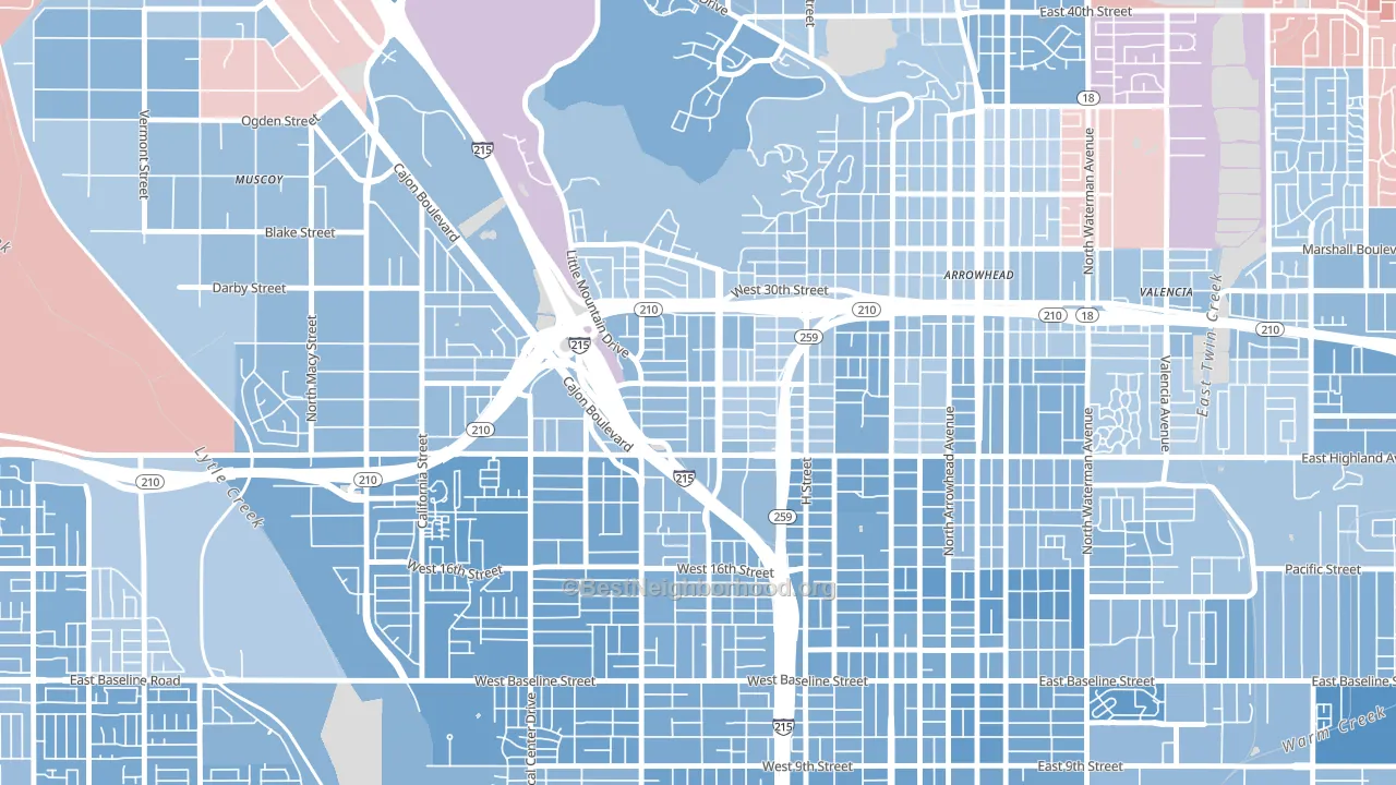 Muscupiabe, San Bernardino, CA block-group political-lean map