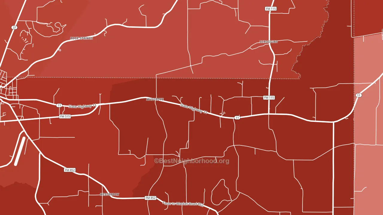 Musgrove, TX block-group political-lean map