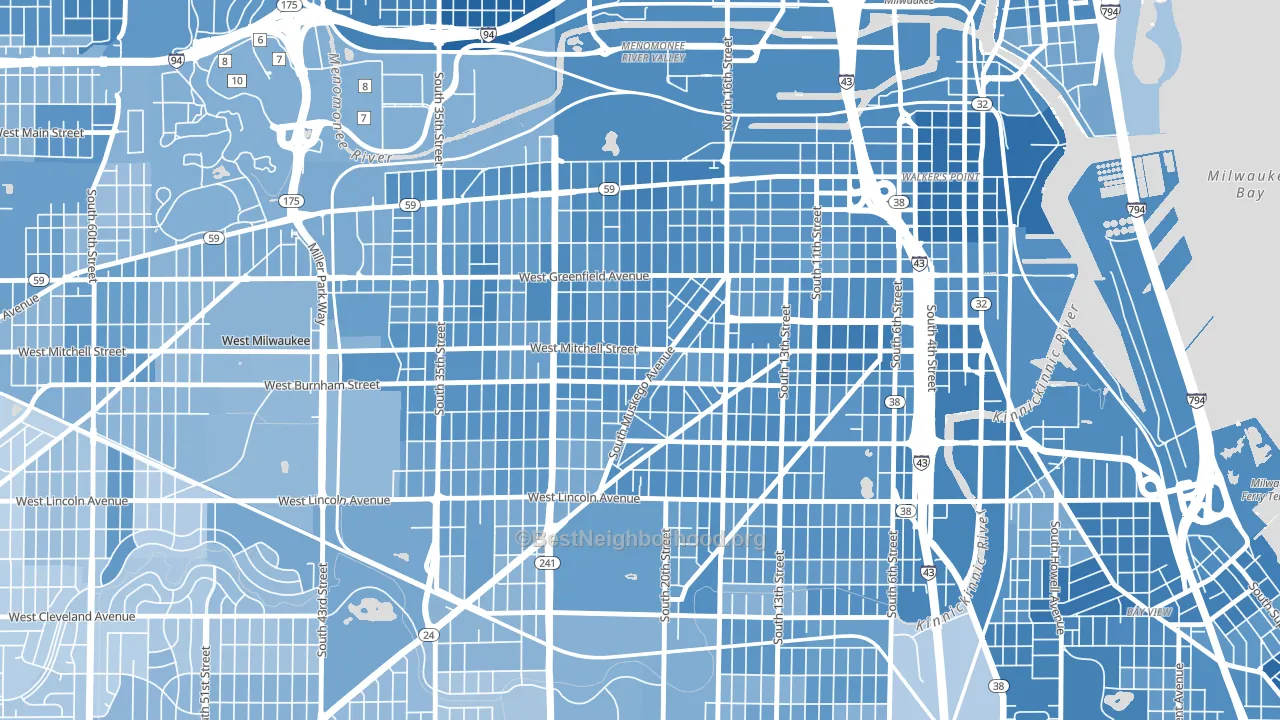 Muskego Way, Milwaukee, WI block-group political-lean map