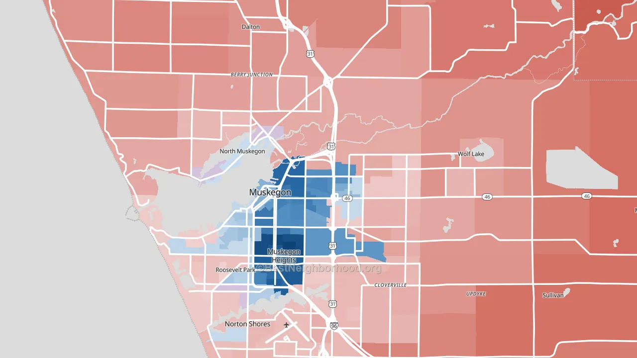 Muskegon County, MI block-group political-lean map