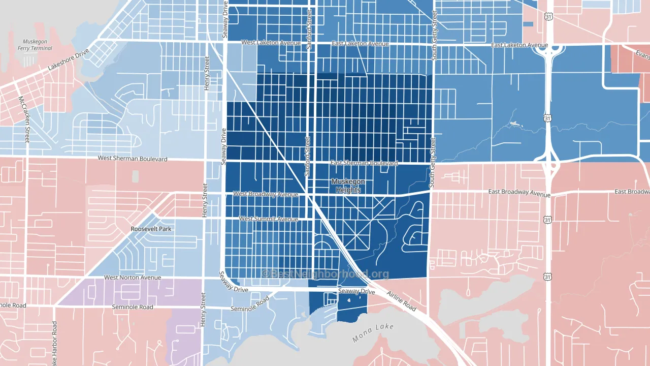 Muskegon Heights, MI block-group political-lean map