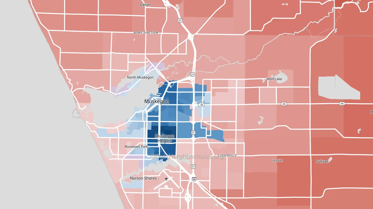 Muskegon, MI block-group political-lean map