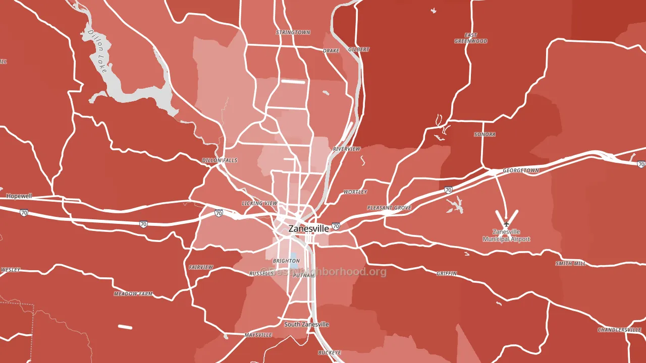 Muskingum County, OH block-group political-lean map