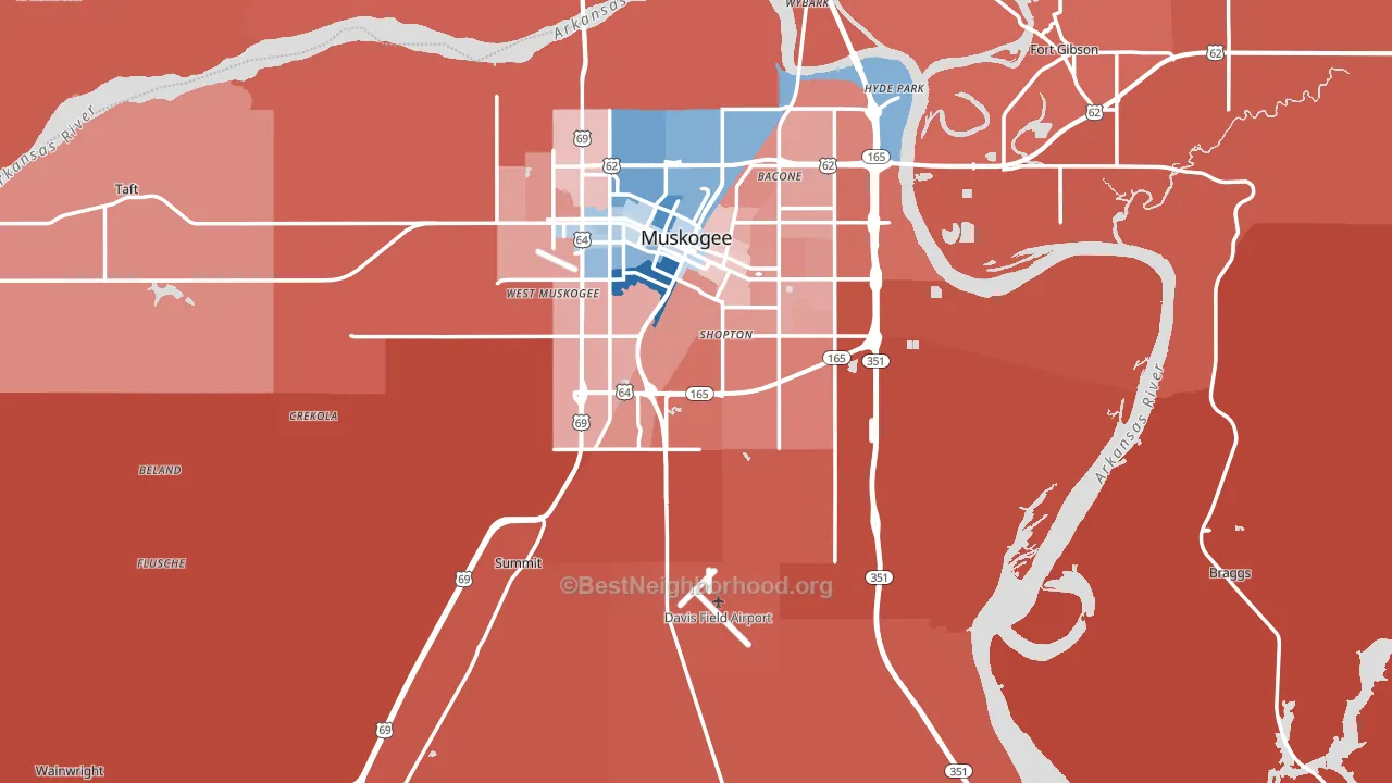 Muskogee County, OK block-group political-lean map