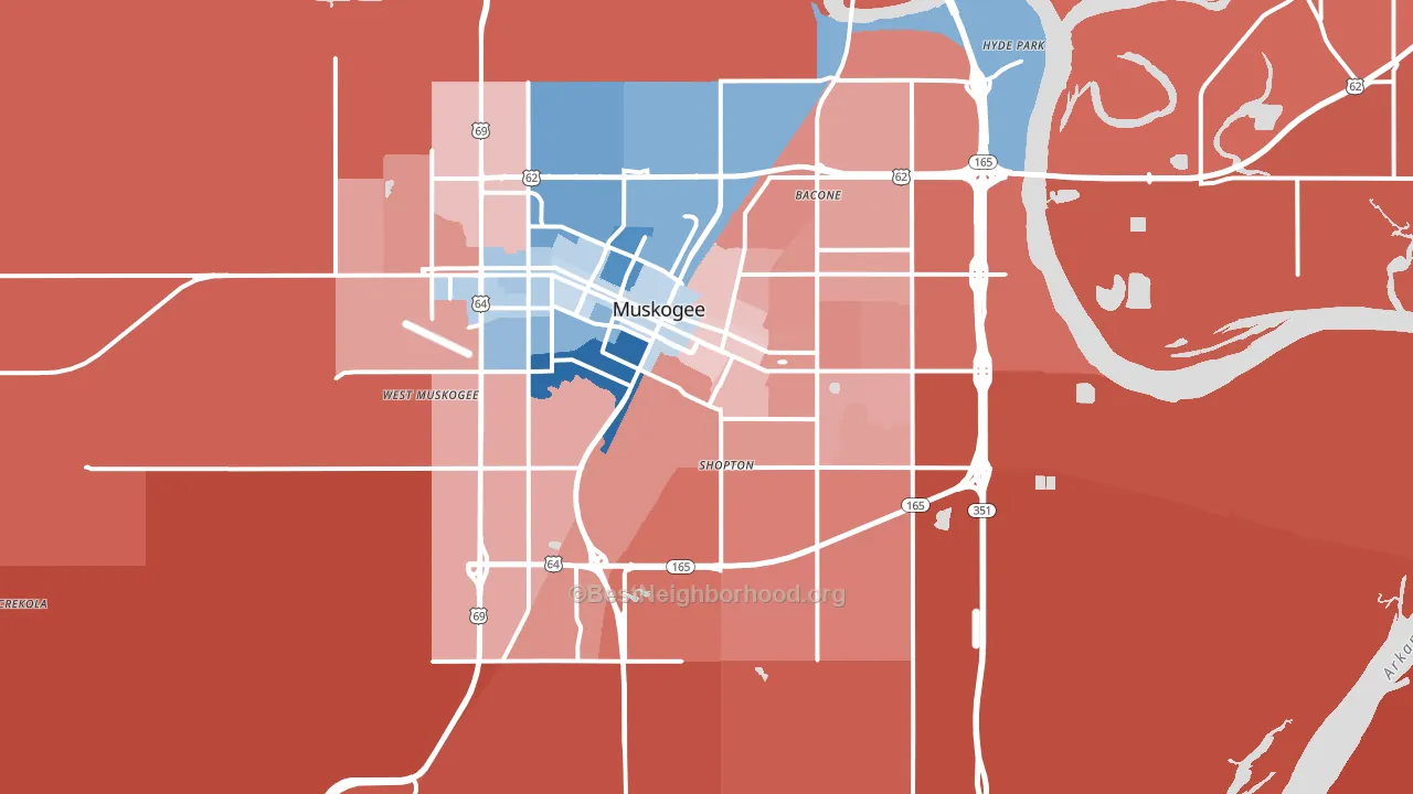 Muskogee, OK block-group political-lean map