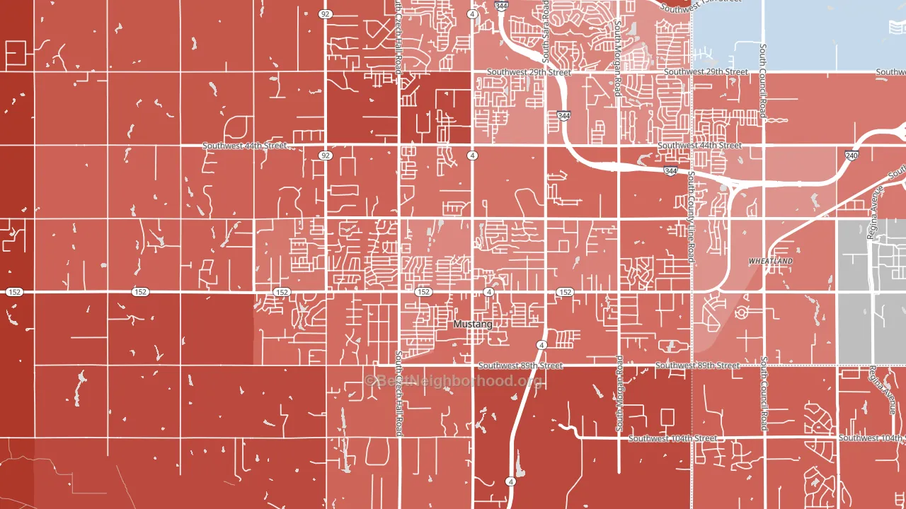 Mustang, OK block-group political-lean map