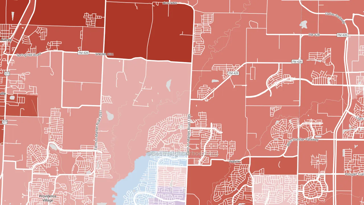 Mustang, TX block-group political-lean map