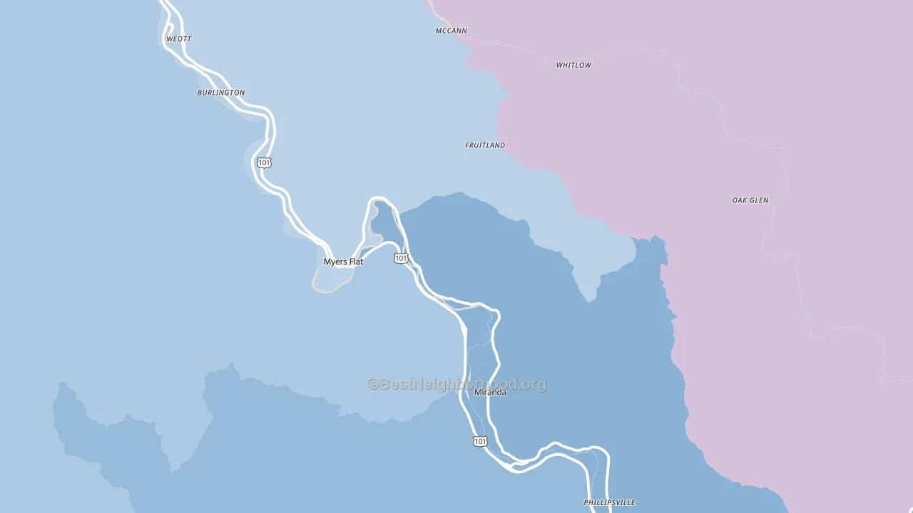 Myers Flat, CA block-group political-lean map