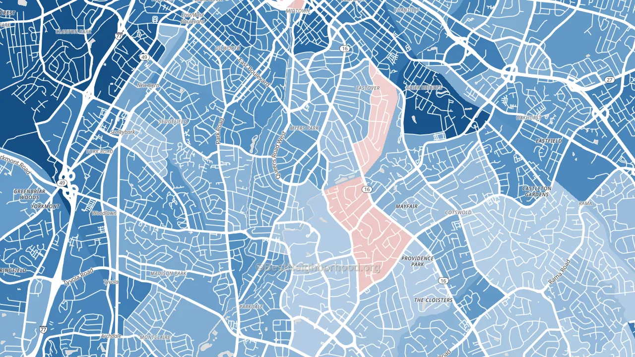 Myers Park, Charlotte, NC block-group political-lean map