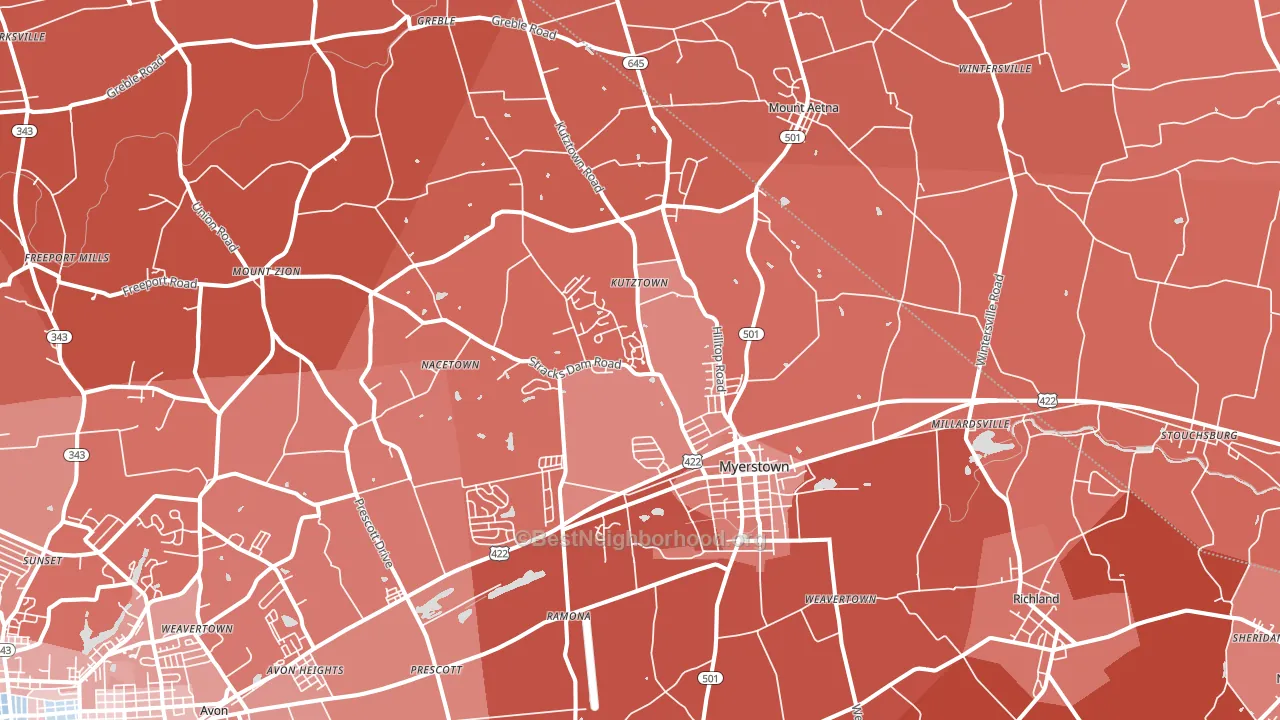 Myerstown, PA block-group political-lean map