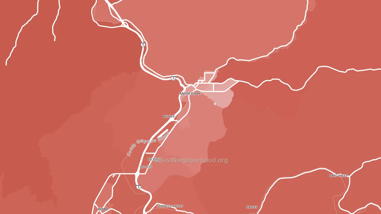 Myrtle Creek, OR block-group political-lean map