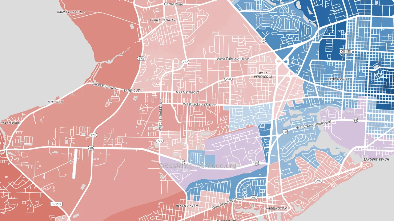 Myrtle Grove, FL block-group political-lean map
