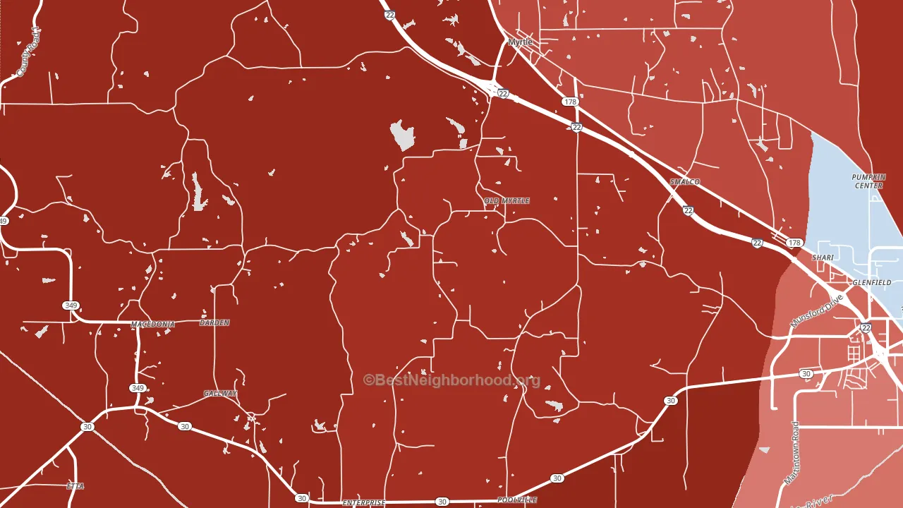 Myrtle, MS block-group political-lean map
