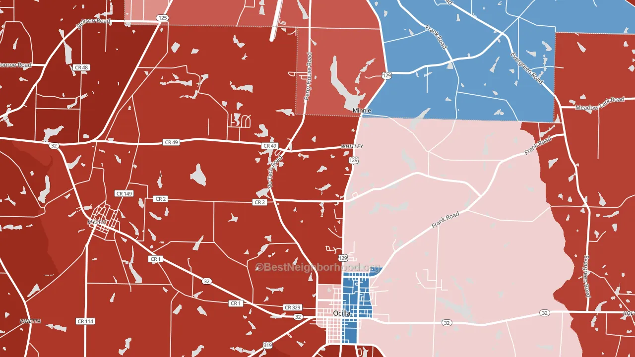 Mystic, GA block-group political-lean map